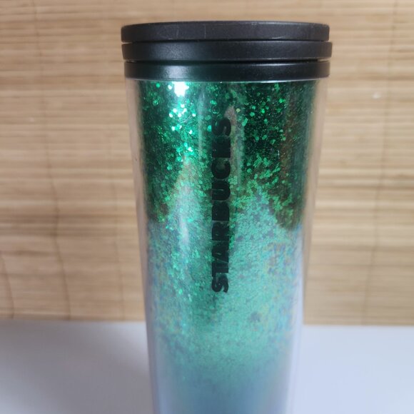 Starbucks Tumbler Cup Holiday 2019 Green Glitter Travel Mug 16oz Hot or Cold - Picture 2 of 10